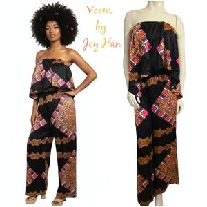 Voom by Joy Han Vintage Y2K 100% Silk Wide Leg Jumpsuite Size M